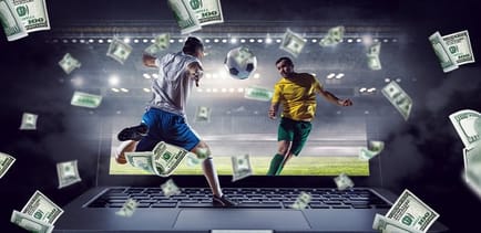 Läppäri, jalkapalloilijoita ja seteleitä